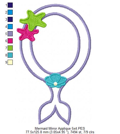 Mermaid Mirror Frame - Appliqué - Machine Embroidery Design