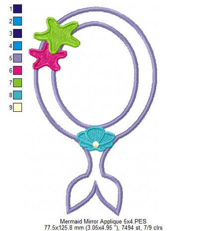 Mermaid Mirror Frame - Appliqué - Machine Embroidery Design