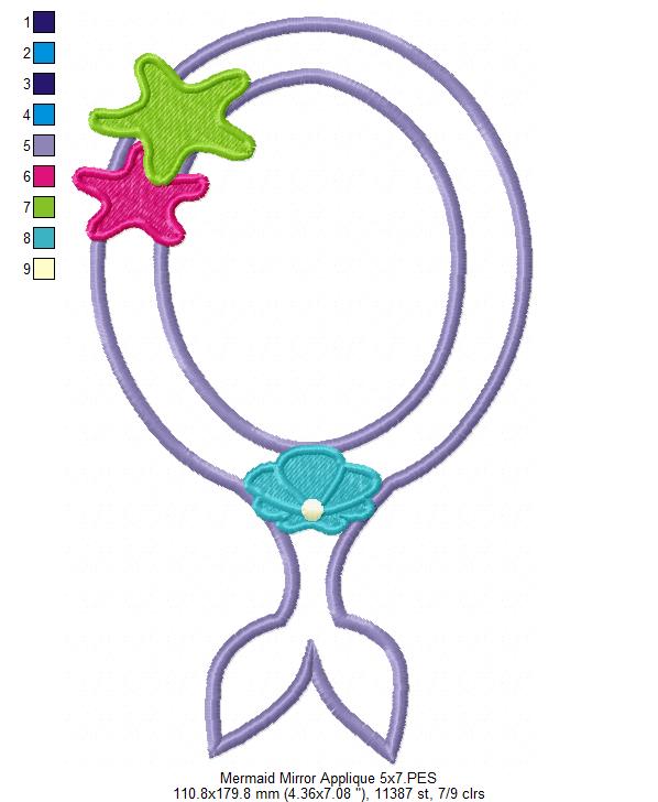 Mermaid Mirror Frame - Appliqué - Machine Embroidery Design