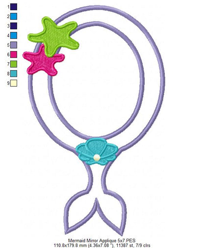 Mermaid Mirror Frame - Appliqué - Machine Embroidery Design