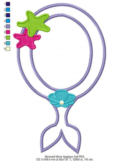 Mermaid Mirror Frame - Appliqué - Machine Embroidery Design