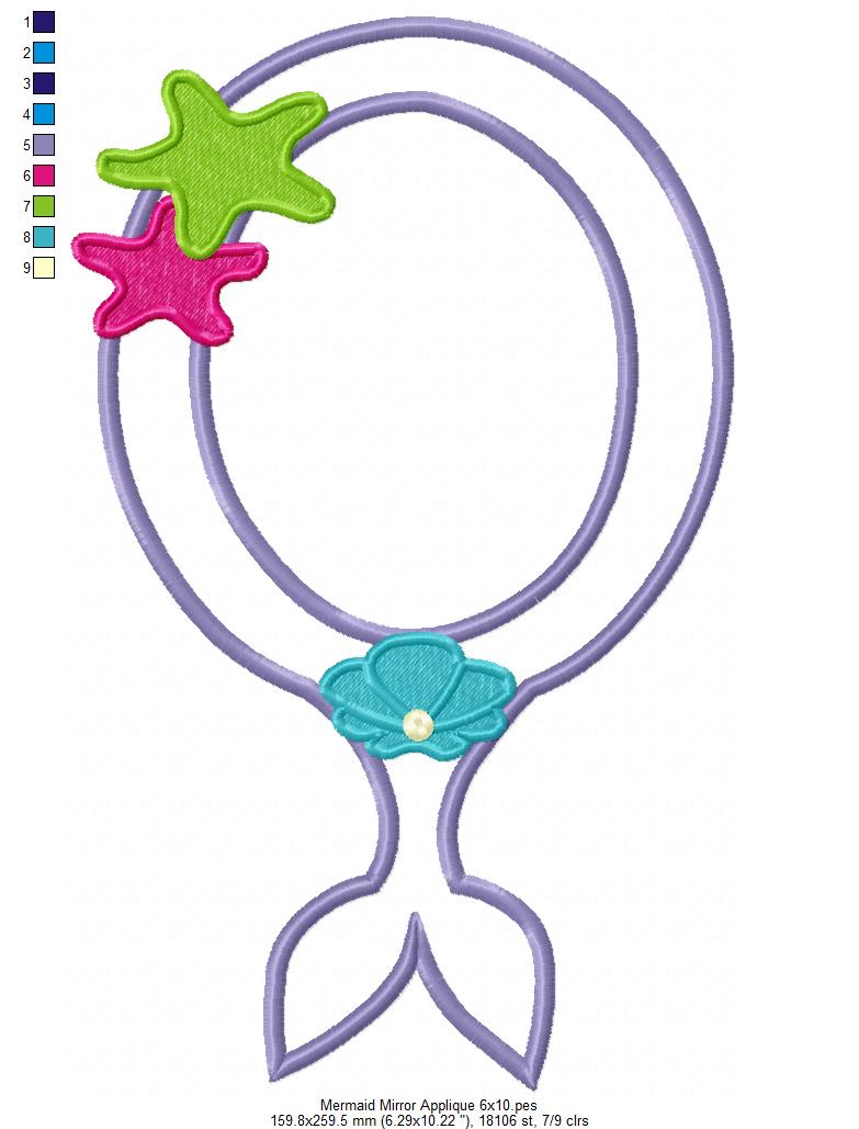 Mermaid Mirror Frame - Appliqué - Machine Embroidery Design