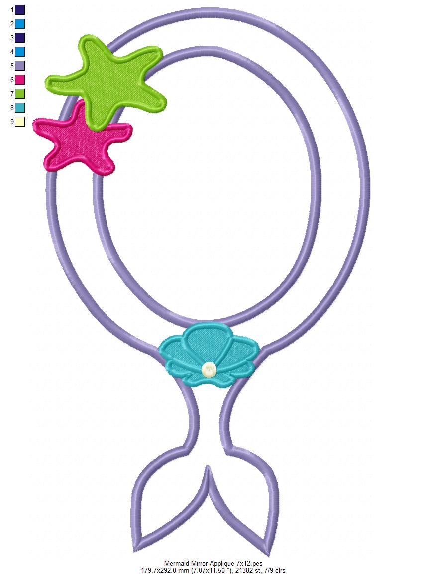 Mermaid Mirror Frame - Appliqué - Machine Embroidery Design