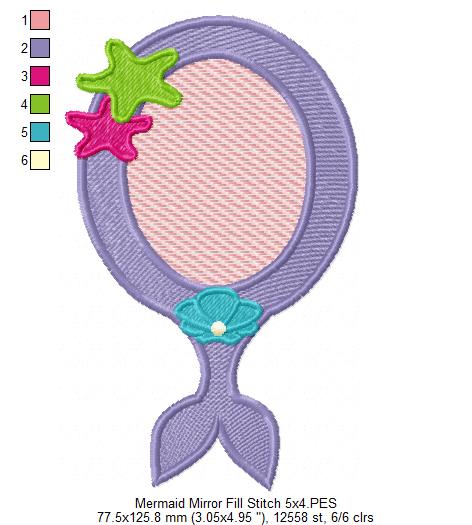 Mermaid Mirror - Fill Stitch and Applique - Set of 2 designs