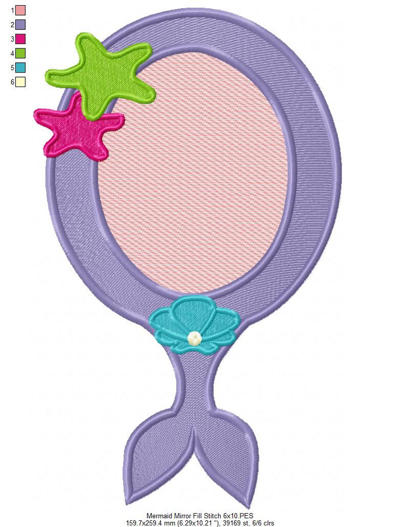 Mermaid Mirror - Fill Stitch and Applique - Set of 2 designs