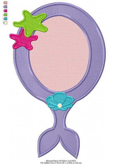 Mermaid Mirror - Fill Stitch and Applique - Set of 2 designs