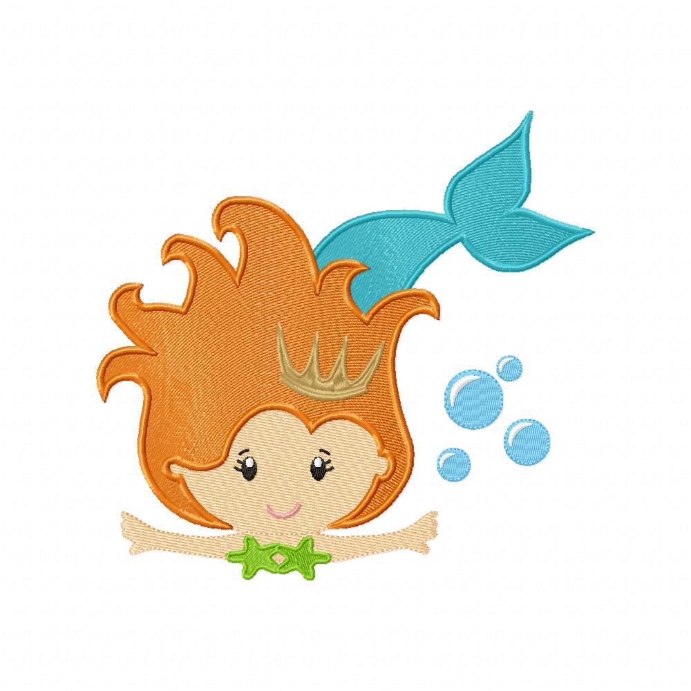 Princess Mermaid Orange Hair - Applique & Fill Stitch - Set of 2 designs