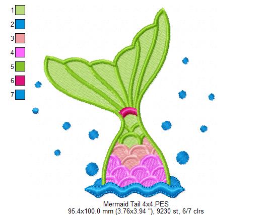 Mermaid Tail - Fill Stitch - Machine Embroidery Design