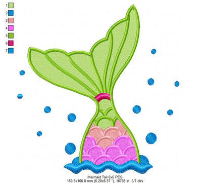Mermaid Tail - Fill Stitch - Machine Embroidery Design