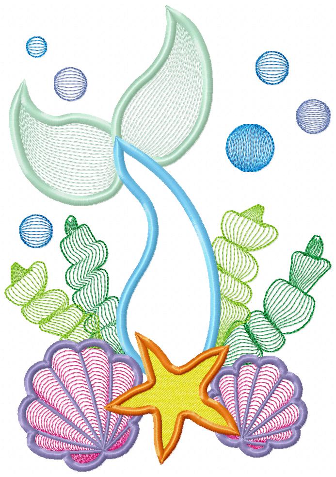 Mermaid Tail - Applique - Machine Embroidery Design