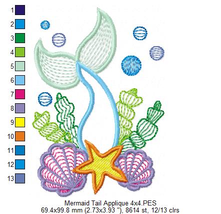Mermaid Tail - Applique - Machine Embroidery Design