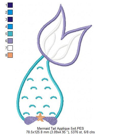 Mermaid Tail - Fill Stitch and Applique - Set of 2 designs