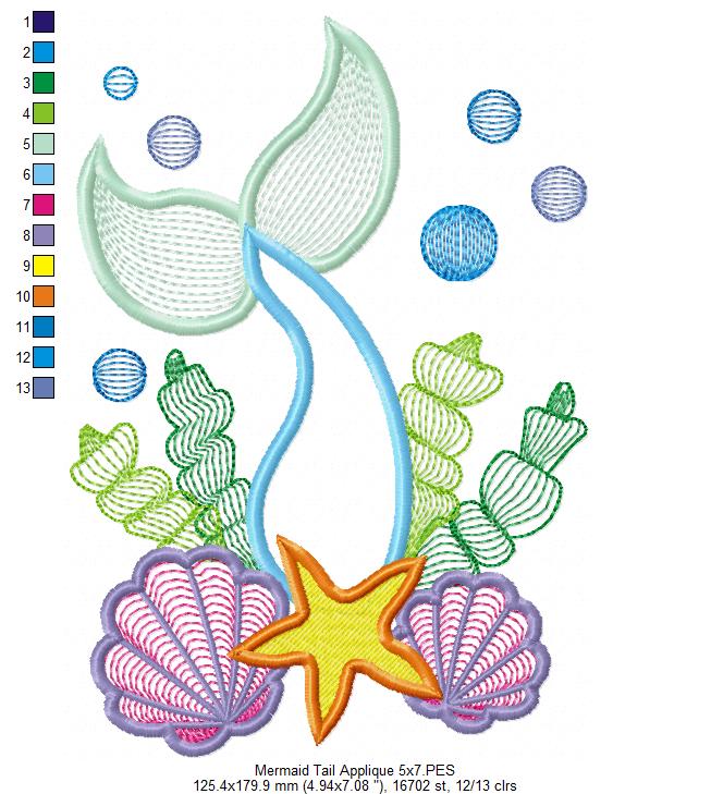 Mermaid Tail - Applique - Machine Embroidery Design