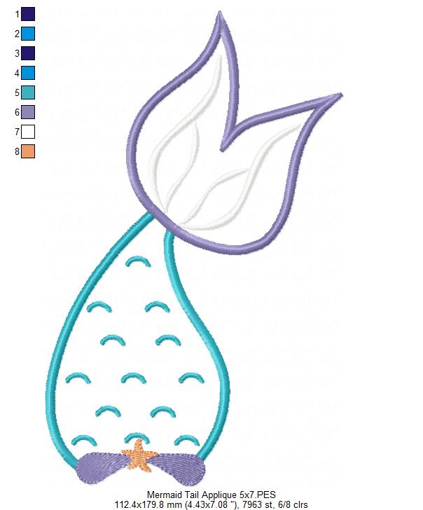 Mermaid Tail - Fill Stitch and Applique - Set of 2 designs