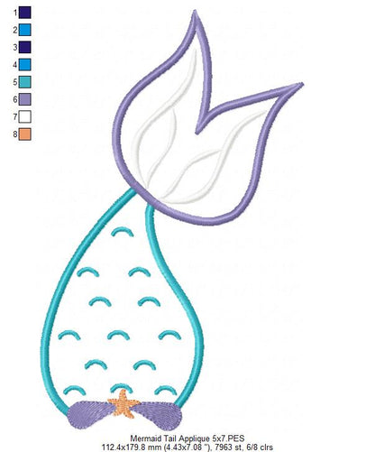 Mermaid Tail - Fill Stitch and Applique - Set of 2 designs