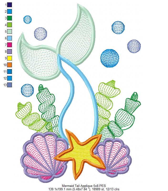 Mermaid Tail - Applique - Machine Embroidery Design