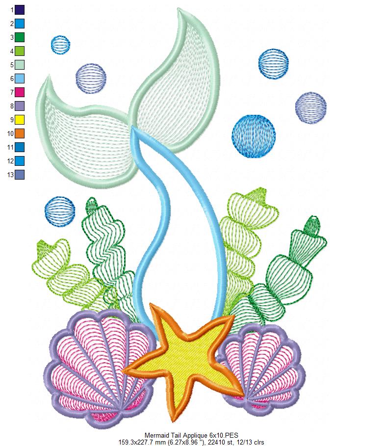 Mermaid Tail - Applique - Machine Embroidery Design