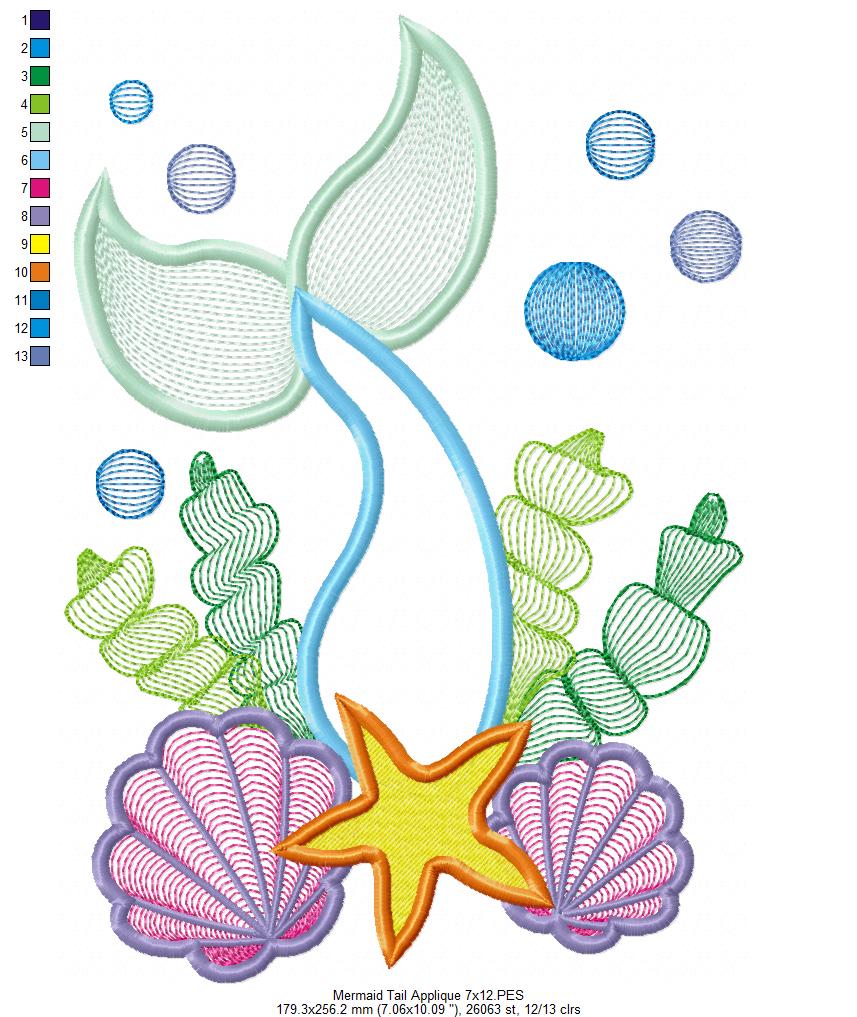 Mermaid Tail - Applique - Machine Embroidery Design