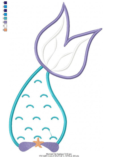 Mermaid Tail - Fill Stitch and Applique - Set of 2 designs