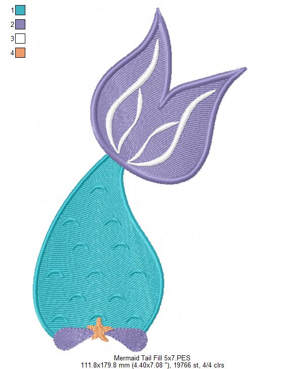 Mermaid Tail - Fill Stitch and Applique - Set of 2 designs