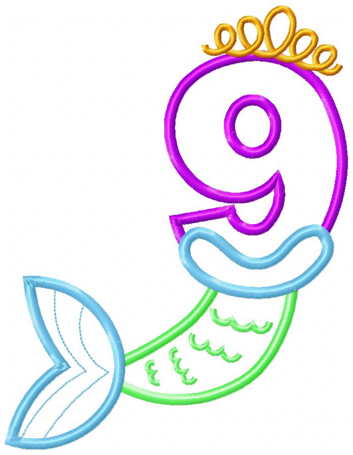 Mermaid Tail Birthday Numbers 1-9 - Applique
