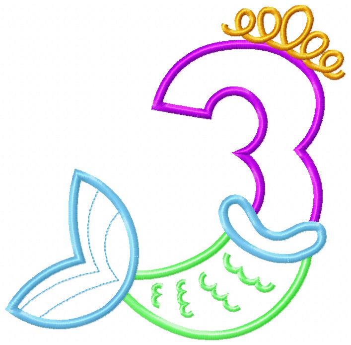 Mermaid Tail Birthday Numbers 1-9 - Applique