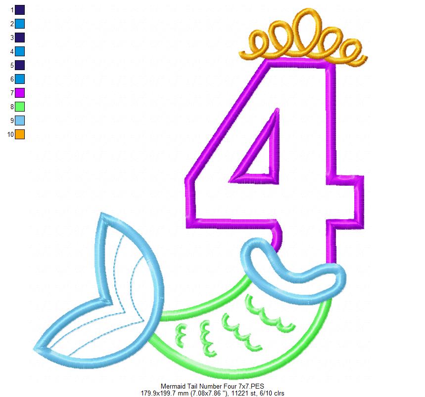 Mermaid Tail Birthday Number 4 Four 4th Birthday - Applique