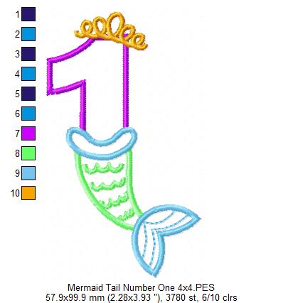 Mermaid Tail Number One 1st First Birthday - Applique