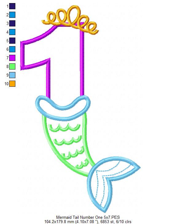 Mermaid Tail Number One 1st First Birthday - Applique