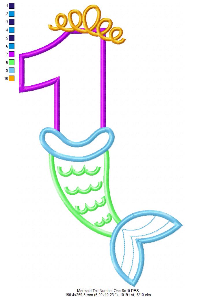 Mermaid Tail Number One 1st First Birthday - Applique