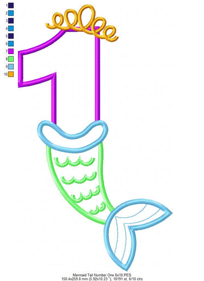 Mermaid Tail Number One 1st First Birthday - Applique