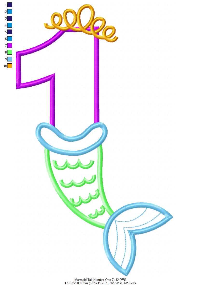 Mermaid Tail Number One 1st First Birthday - Applique