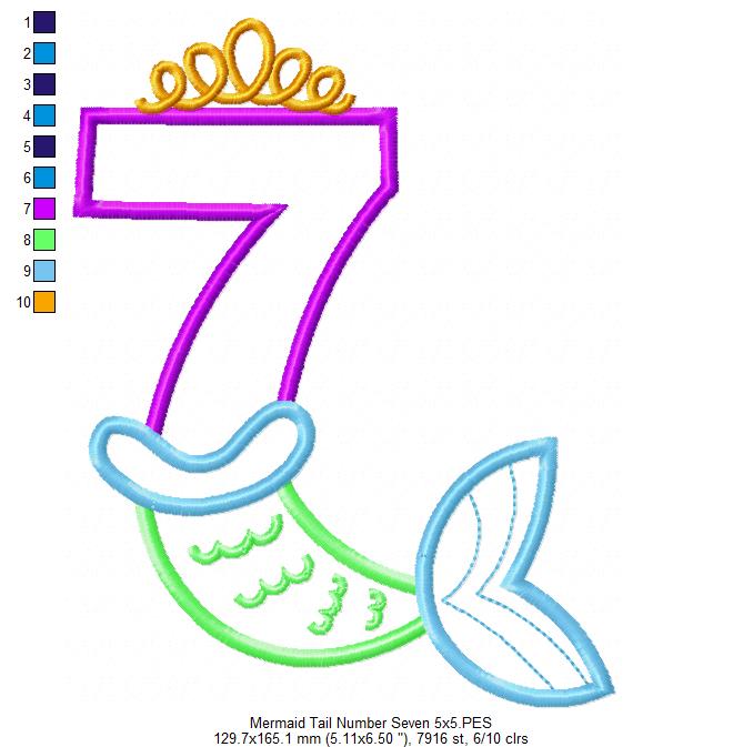 Mermaid Tail Number 7 Seven 7th Seventh Birthday - Applique