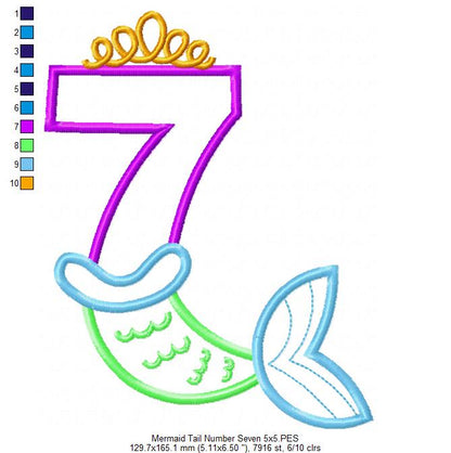 Mermaid Tail Number 7 Seven 7th Seventh Birthday - Applique