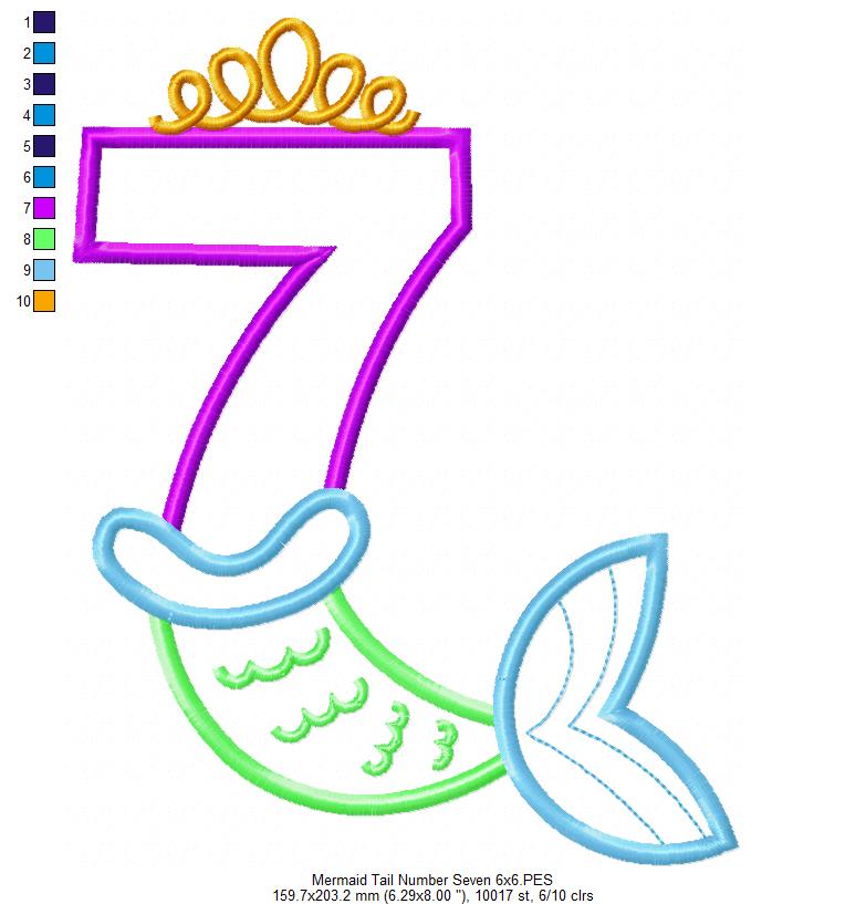 Mermaid Tail Number 7 Seven 7th Seventh Birthday - Applique