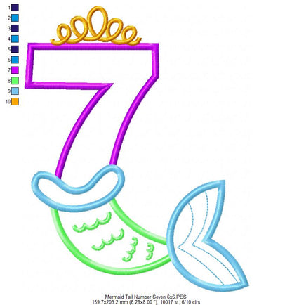 Mermaid Tail Number 7 Seven 7th Seventh Birthday - Applique