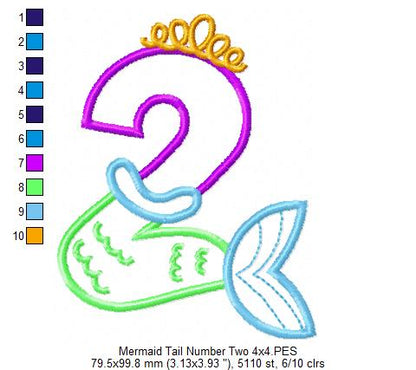 Mermaid Tail Number Two 2nd Second Birthday - Applique