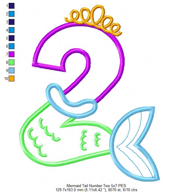 Mermaid Tail Number Two 2nd Second Birthday - Applique