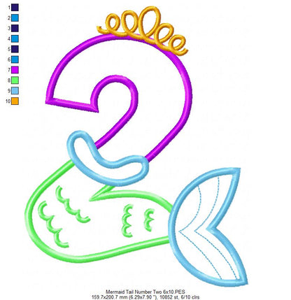 Mermaid Tail Number Two 2nd Second Birthday - Applique