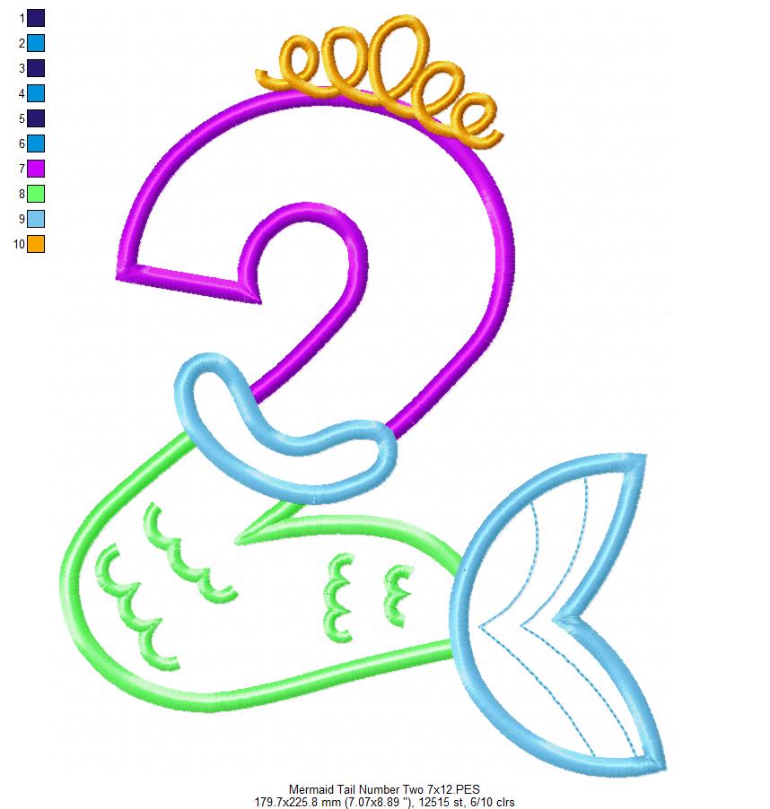 Mermaid Tail Number Two 2nd Second Birthday - Applique