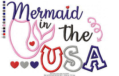 Mermaid in the USA - Appliqué - Machine Embroidery Design