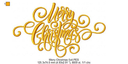 Merry Christmas - Fill Stitch - Machine Embroidery Design