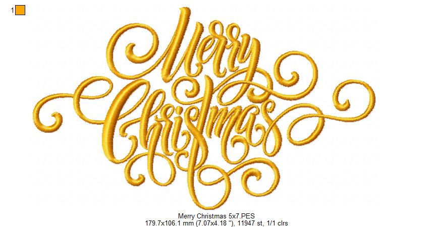 Merry Christmas - Fill Stitch - Machine Embroidery Design