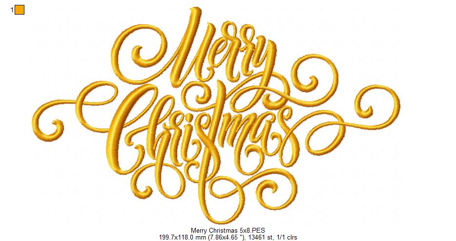 Merry Christmas - Fill Stitch - Machine Embroidery Design