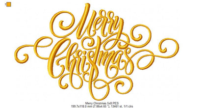 Merry Christmas - Fill Stitch - Machine Embroidery Design