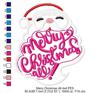 Santa Merry Christmas - Appliqué - Machine Embroidery Design