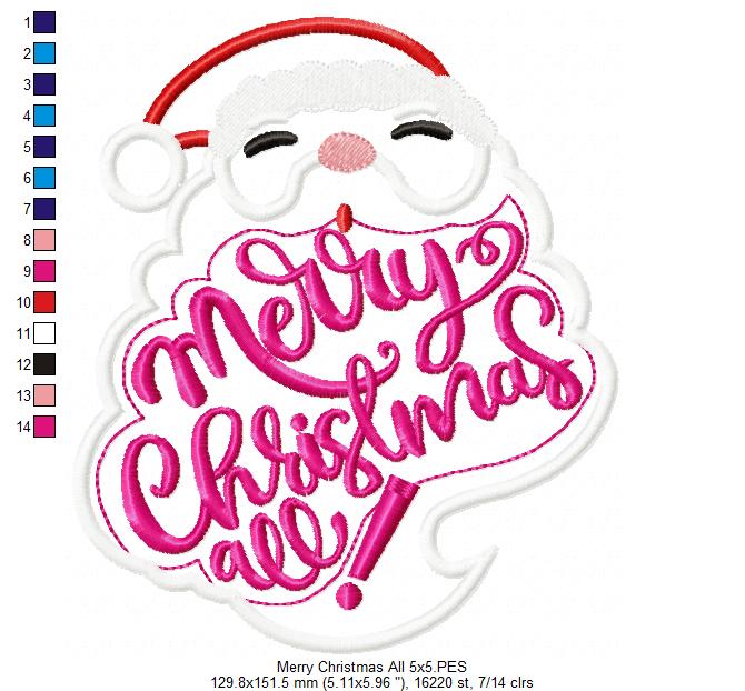 Santa Merry Christmas - Appliqué - Machine Embroidery Design