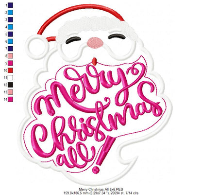 Santa Merry Christmas - Appliqué - Machine Embroidery Design