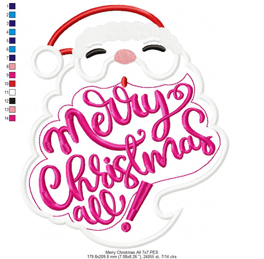Santa Merry Christmas - Appliqué - Machine Embroidery Design
