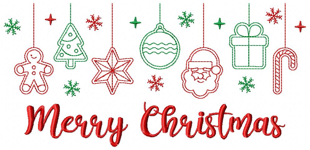 Merry Christmas Decorations - Redwork & Fill Stitch Embroidery